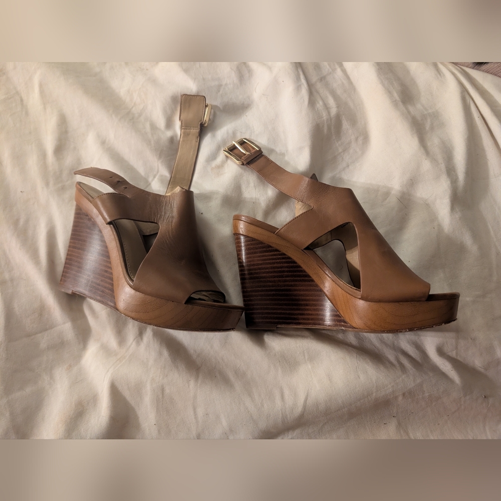 Michael Kors Brown Leather Wedge Sandals